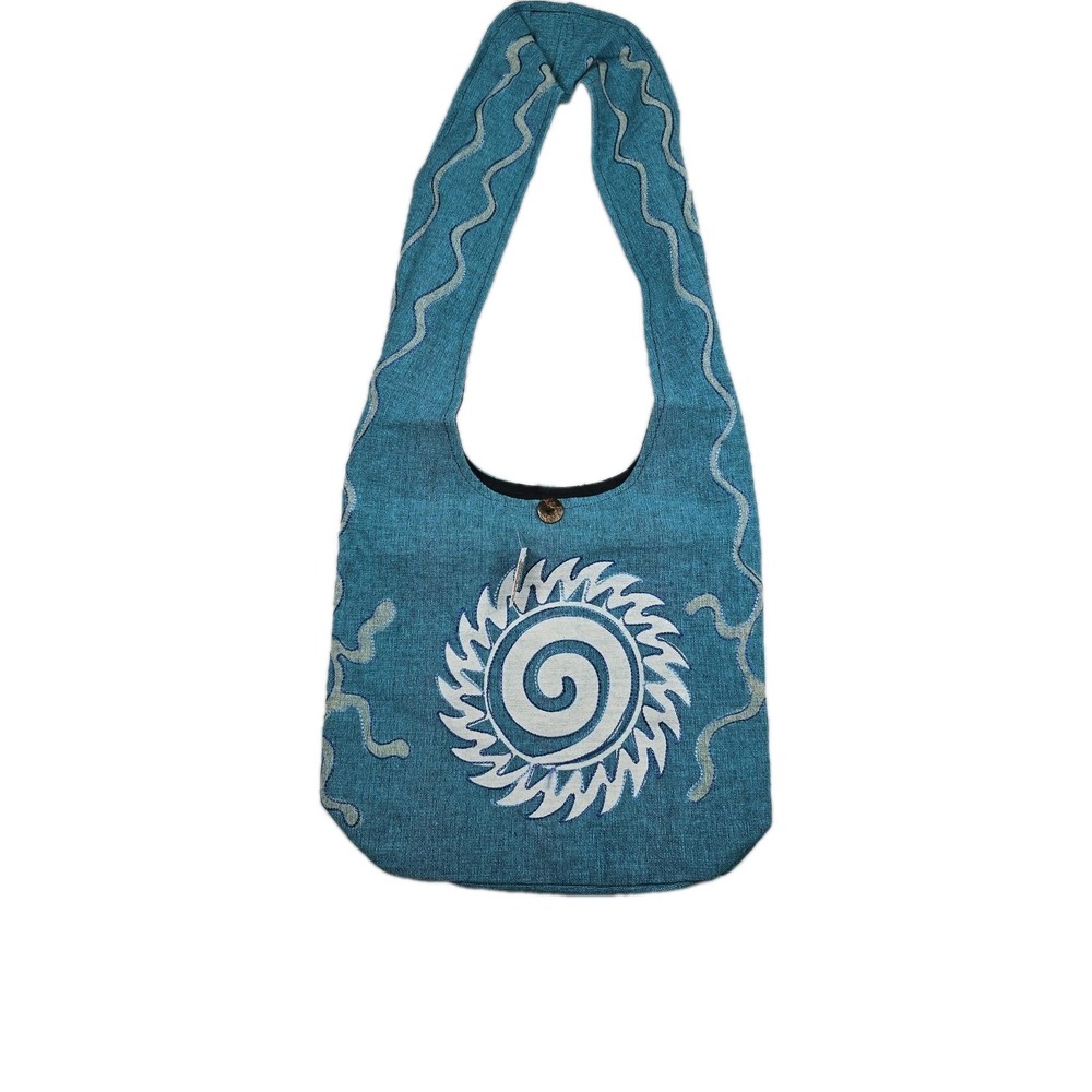 Shop Therapy Boho Hippie‎ Handbag Heavy Cotton Knit Blue Nepal Graphic Print New